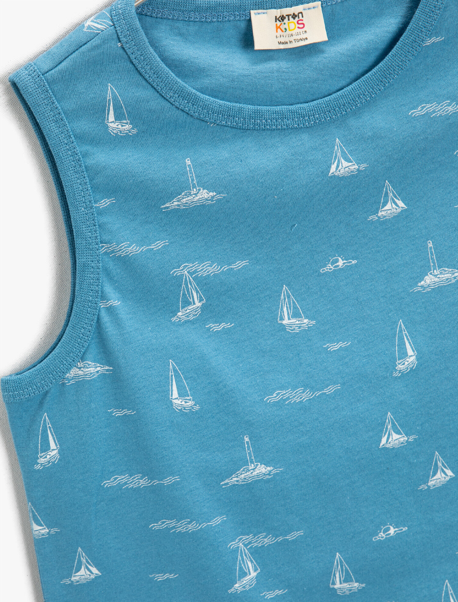  Erkek Çocuk Yelken Baskılı Kısa Kollu Bisiklet Yaka Atlet Pamuklu