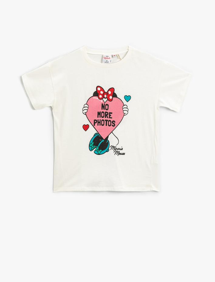 Kız Çocuk Minnie Mouse Lisanslı Baskılı Kısa Kollu Tişört Pamuklu
