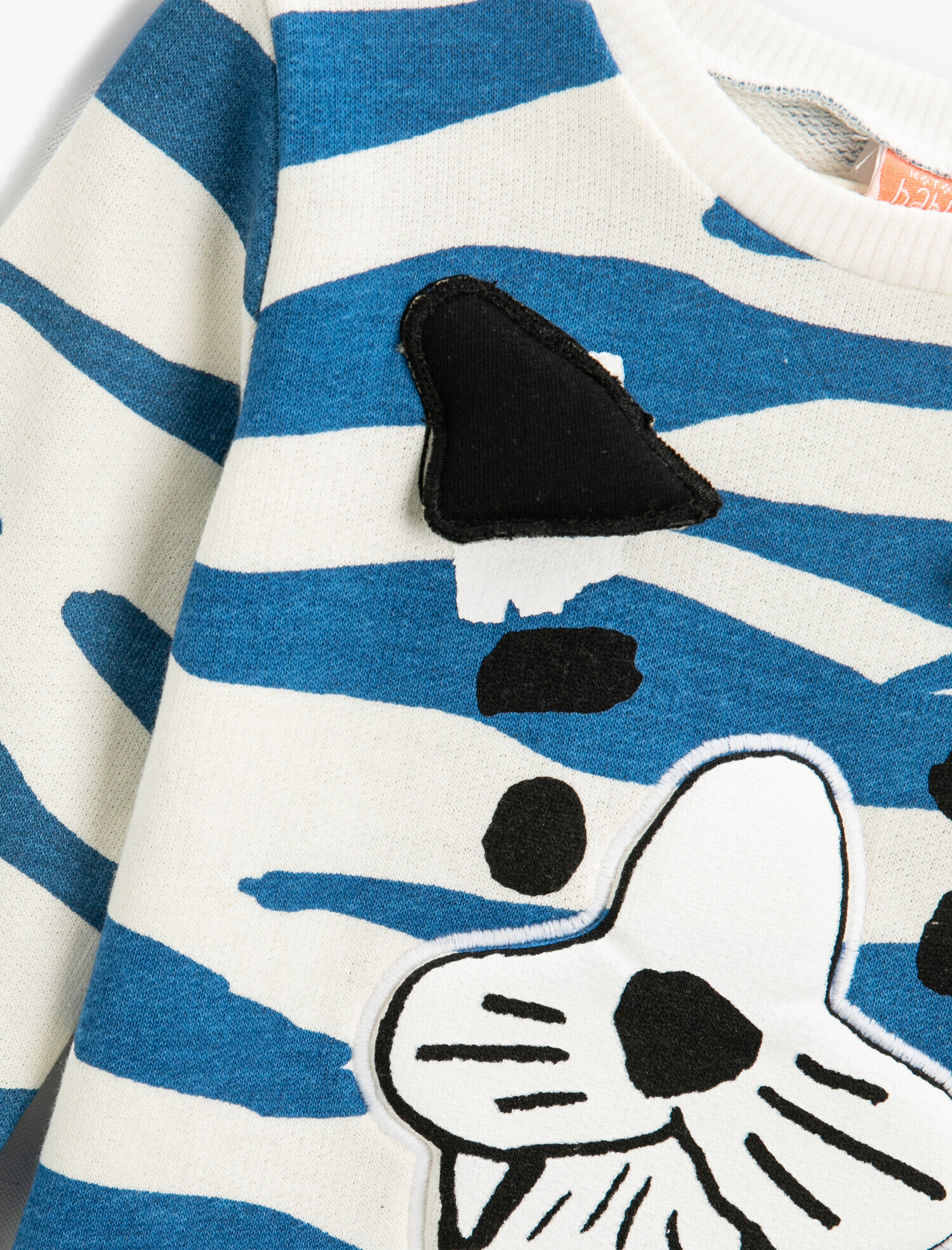  Erkek Bebek Mavi Zebra Desenli 3 Boyutlu Hayvan Baskılı Sweatshirt Pamuklu