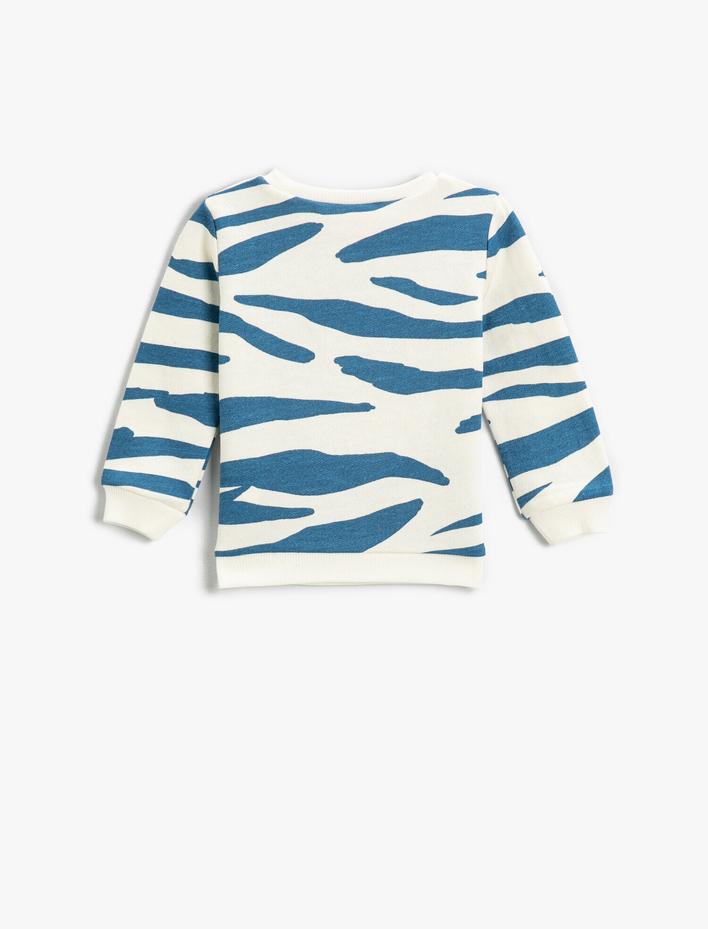 Erkek Bebek Mavi Zebra Desenli 3 Boyutlu Hayvan Baskılı Sweatshirt Pamuklu