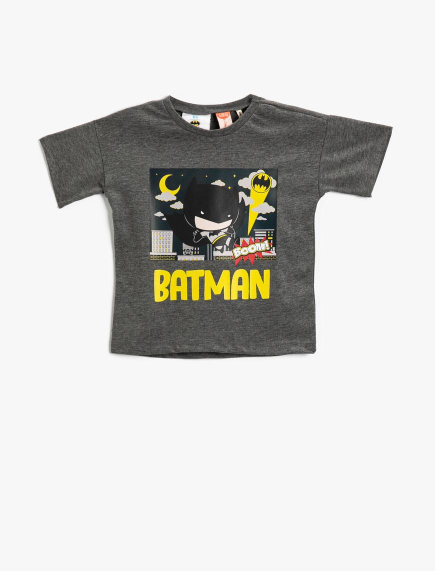  Erkek Bebek Batman Lisanslı Baskılı Bisiklet Yaka Kısa Kollu Tişört Pamuklu