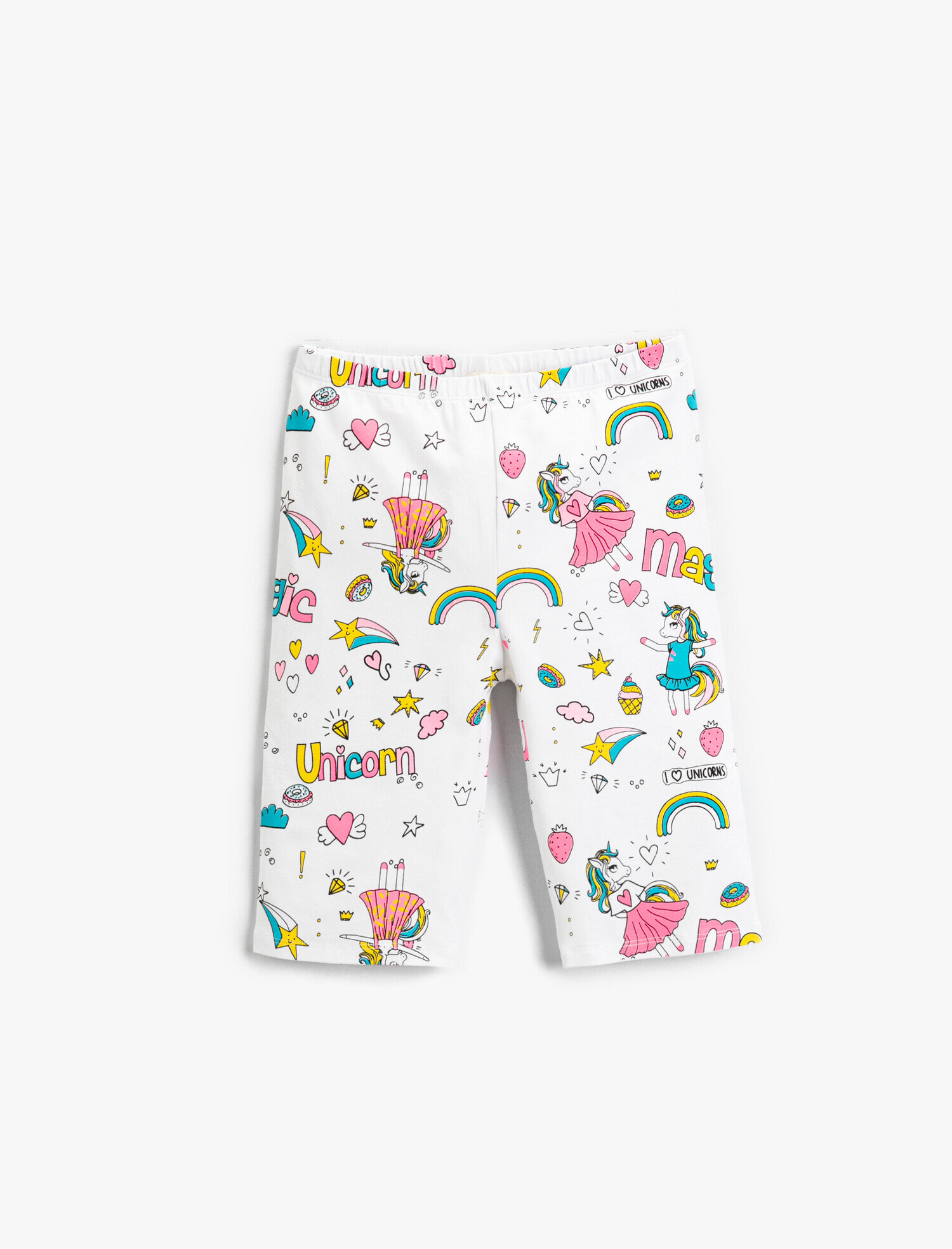  Kız Çocuk Unicorn Baskılı Tayt Diz Üstü Pamuklu