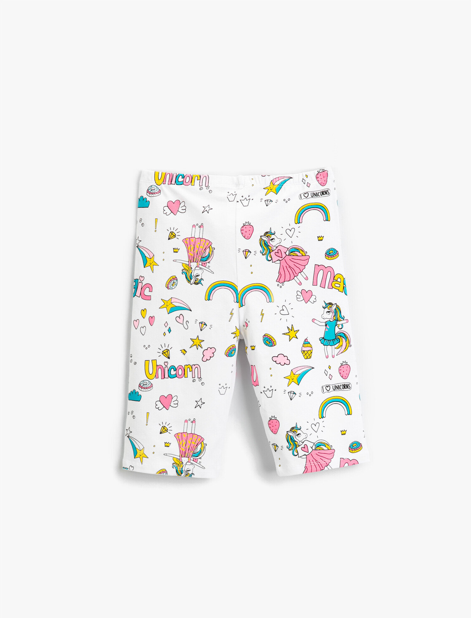  Kız Çocuk Unicorn Baskılı Tayt Diz Üstü Pamuklu