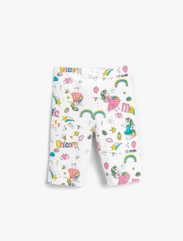 Kız Çocuk Unicorn Baskılı Tayt Diz Üstü Pamuklu