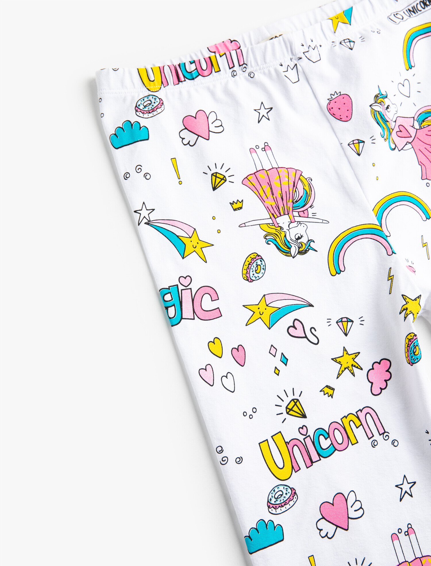  Kız Çocuk Unicorn Baskılı Tayt Diz Üstü Pamuklu