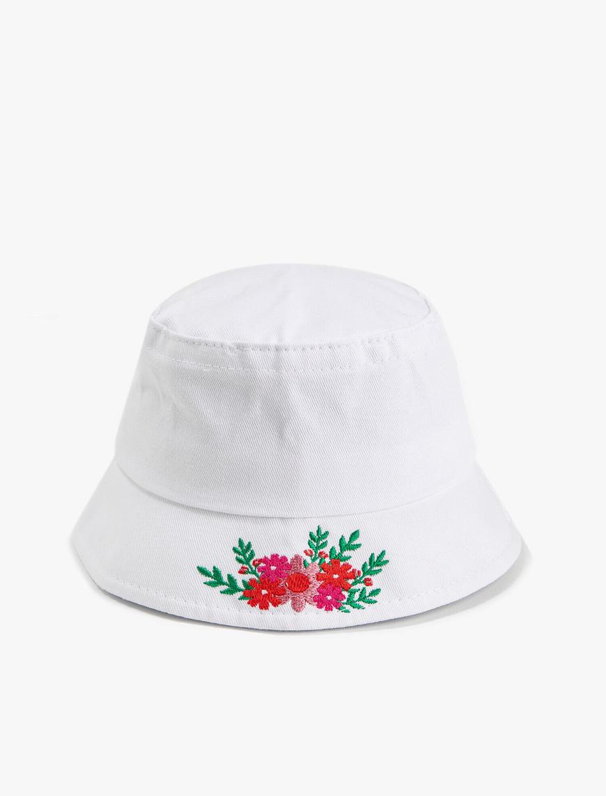  Kız Çocuk Bucket Şapka Çiçek İşleme Detaylı Pamuklu