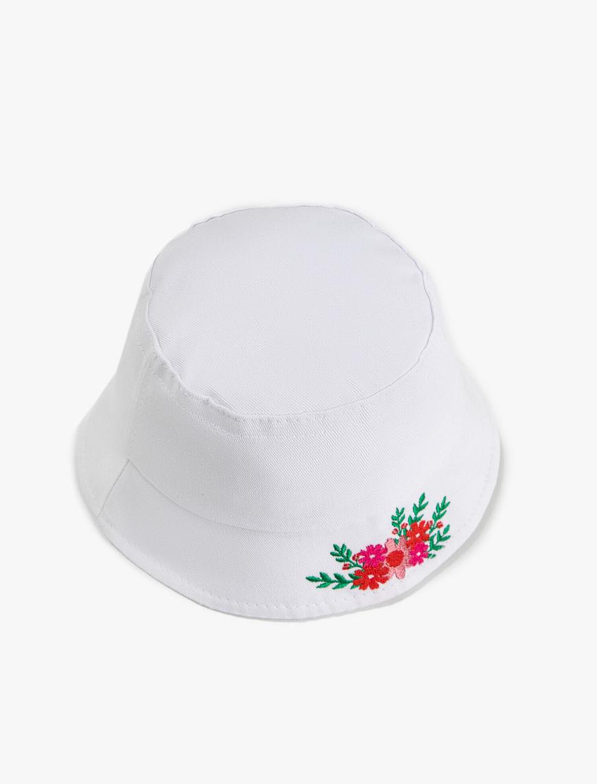  Kız Çocuk Bucket Şapka Çiçek İşleme Detaylı Pamuklu