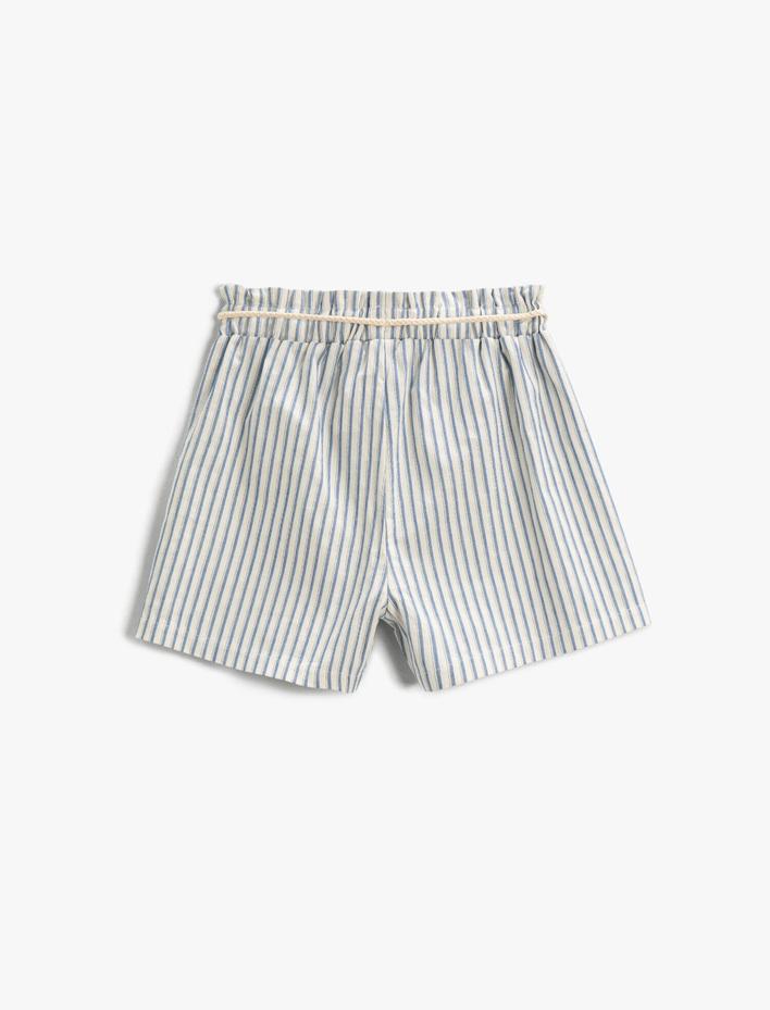 Kız Çocuk Çizgili Şort Beli Bağlamalı Pamuklu