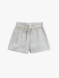 Çizgili Şort Beli Bağlamalı Pamuklu
