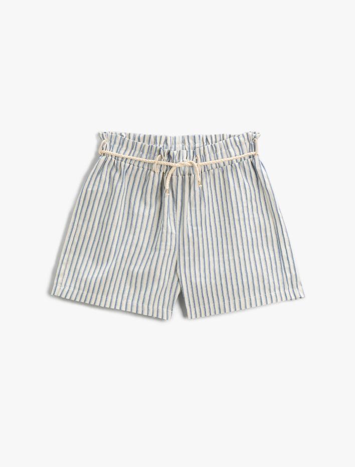 Kız Çocuk Çizgili Şort Beli Bağlamalı Pamuklu