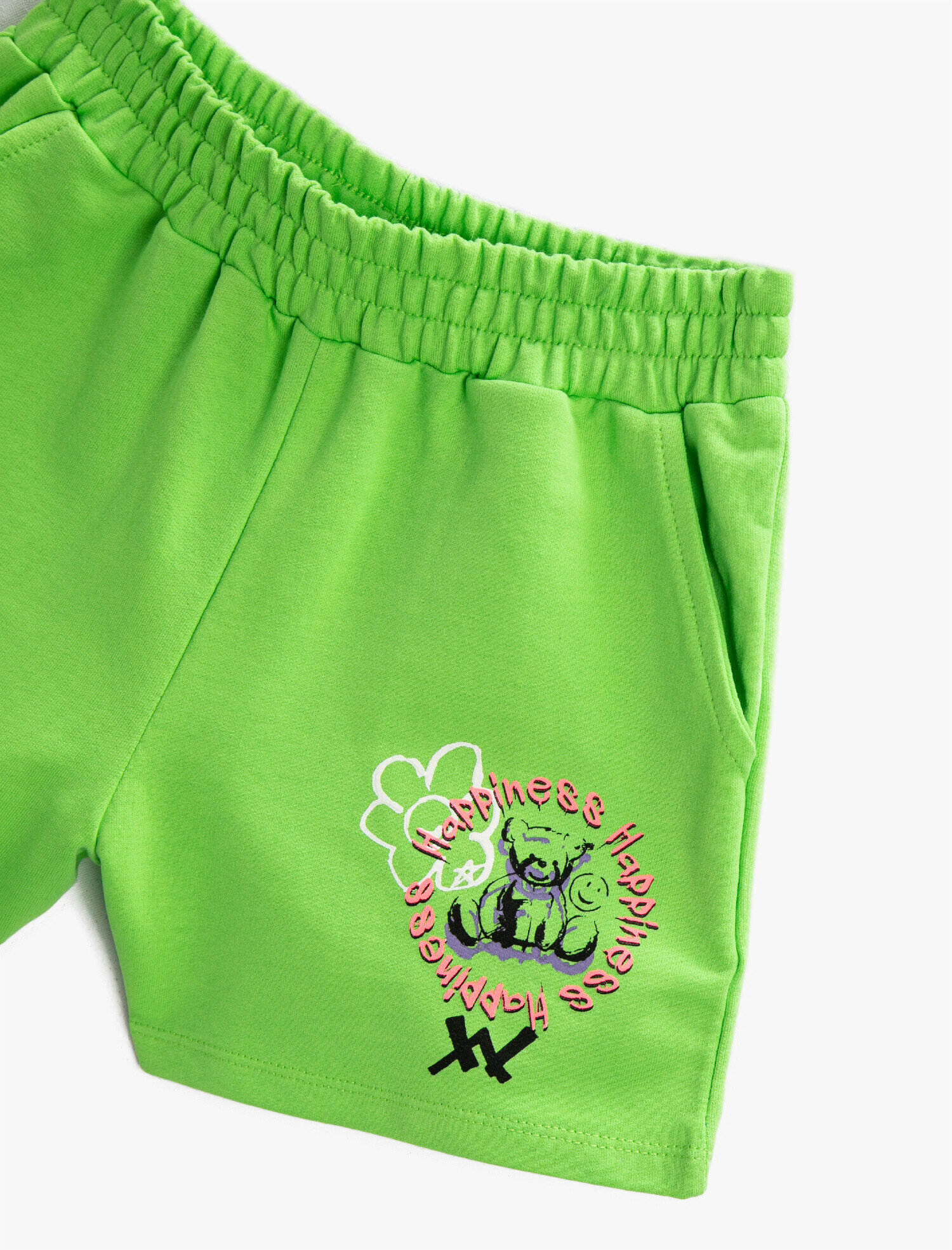  Kız Çocuk Beli Lastikli Şort Cepli Baskılı Pamuklu