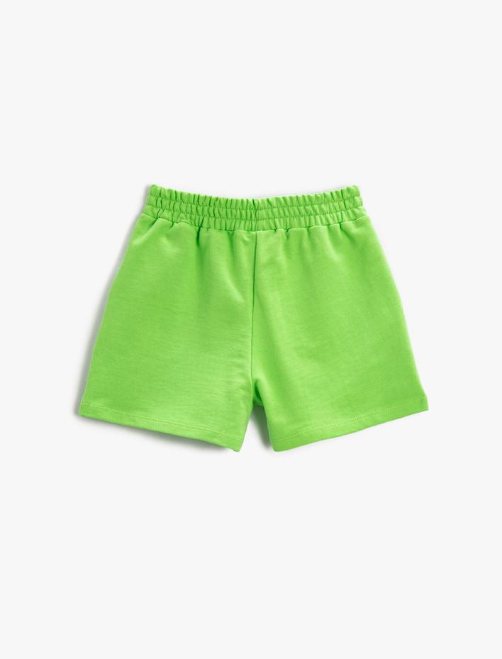 Kız Çocuk Beli Lastikli Şort Cepli Baskılı Pamuklu