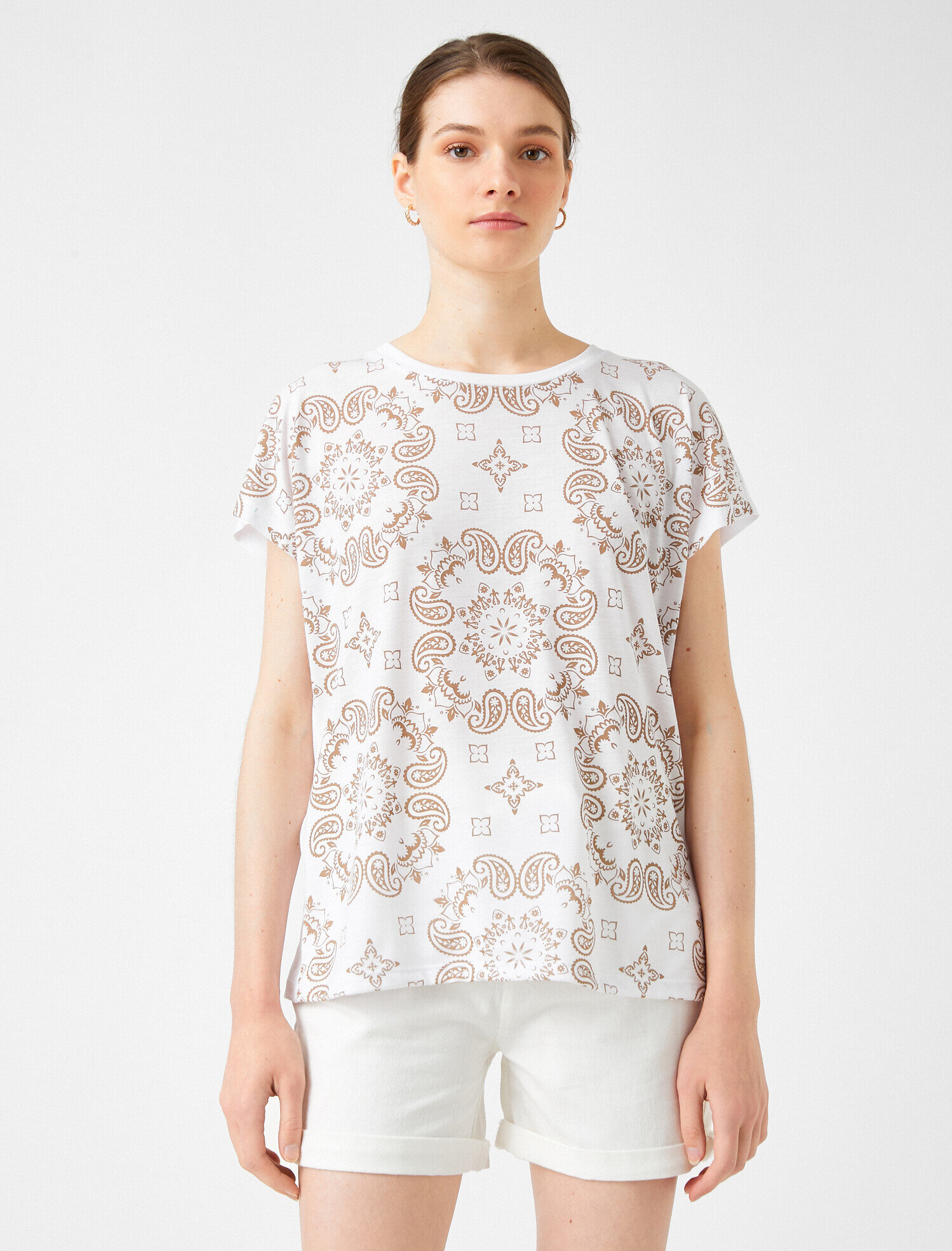   Baskılı Tişört Bisiklet Yaka Kısa Kollu