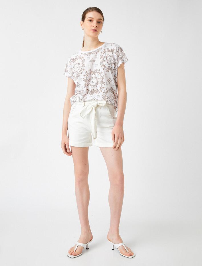  Baskılı Tişört Bisiklet Yaka Kısa Kollu