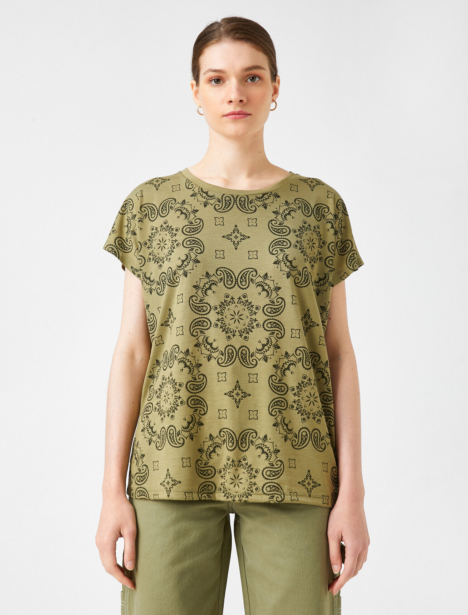   Baskılı Tişört Bisiklet Yaka Kısa Kollu