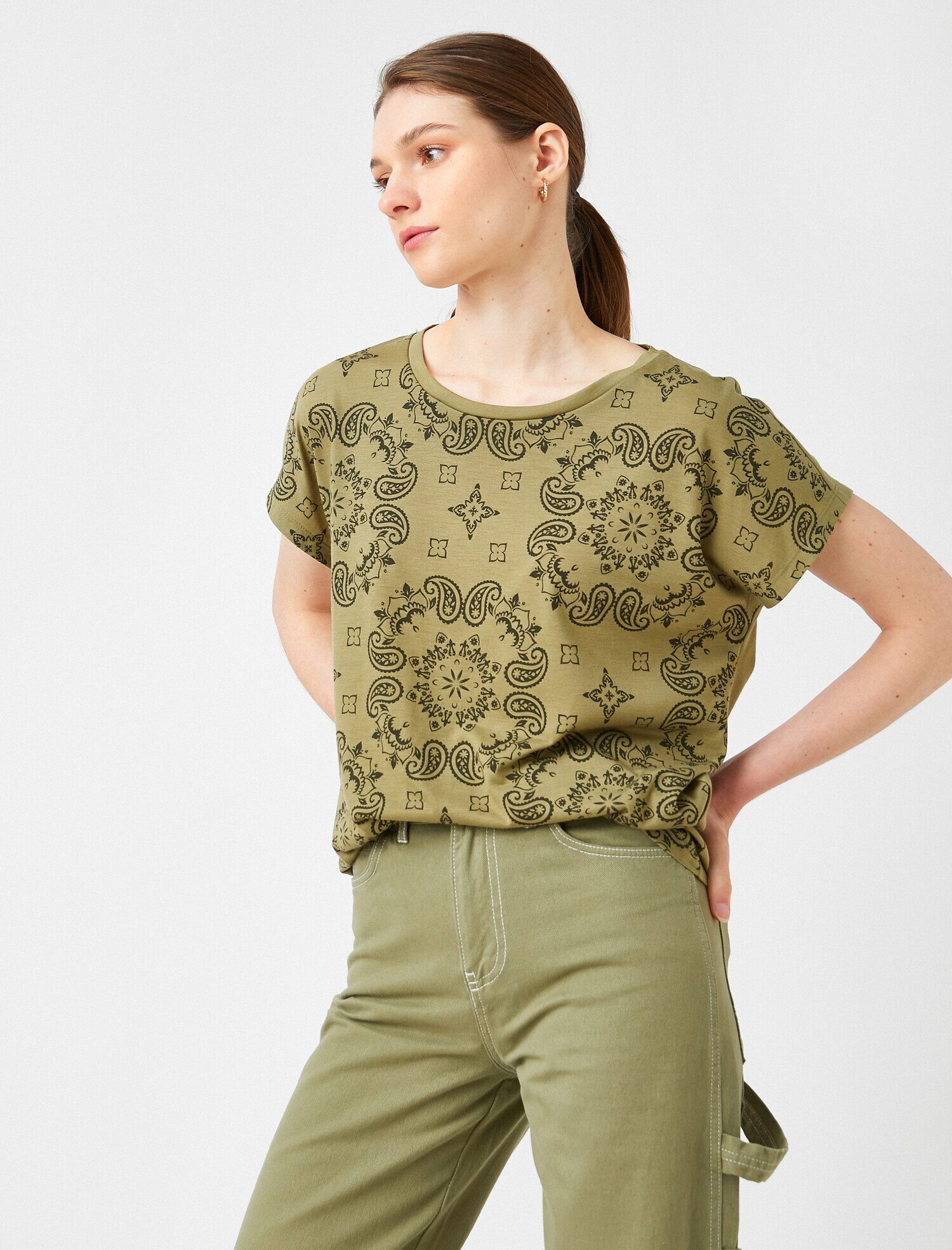   Baskılı Tişört Bisiklet Yaka Kısa Kollu