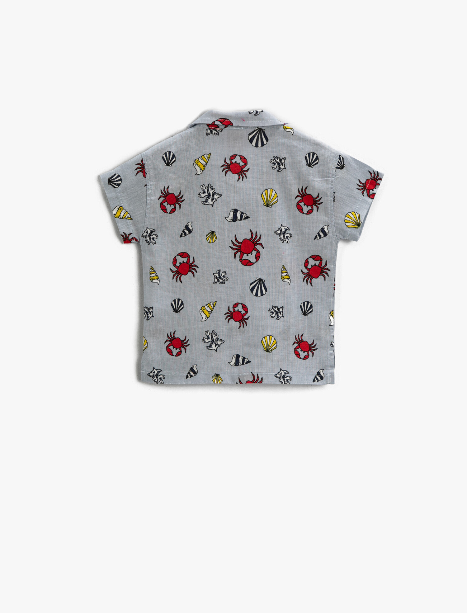  Erkek Bebek Kısa Kollu Gömlek Yengeç Desenli Pamuklu Cepli