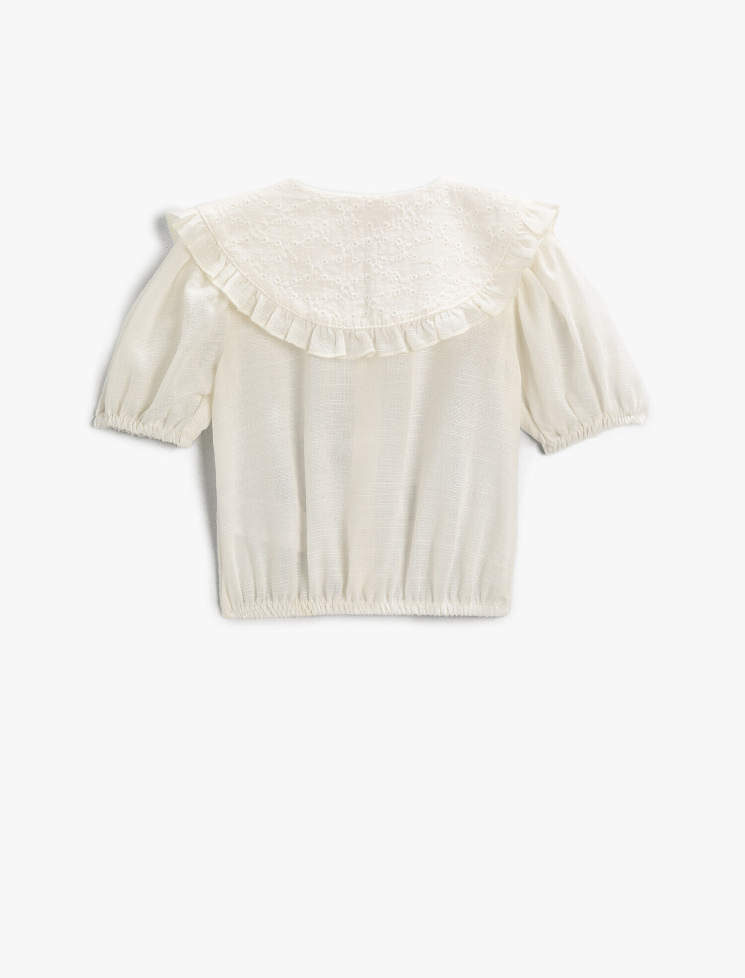  Kız Bebek Bebe Yaka Crop Gömlek Balon Kollu İşlemeli Pamuklu