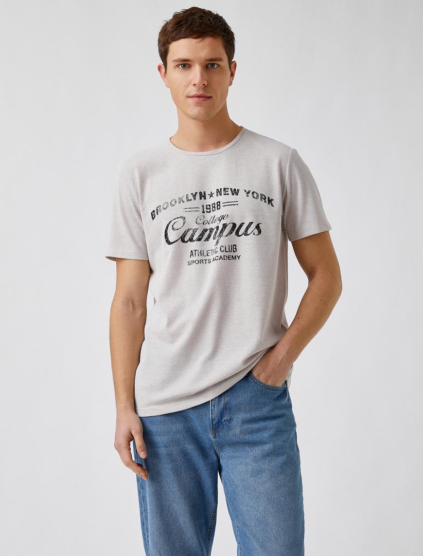   Slim Fit Kolej Baskılı Tişört