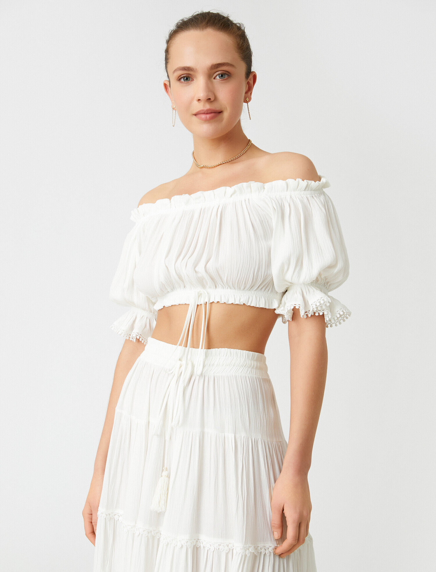   Crop Bluz Büzgülü Omzu Açık