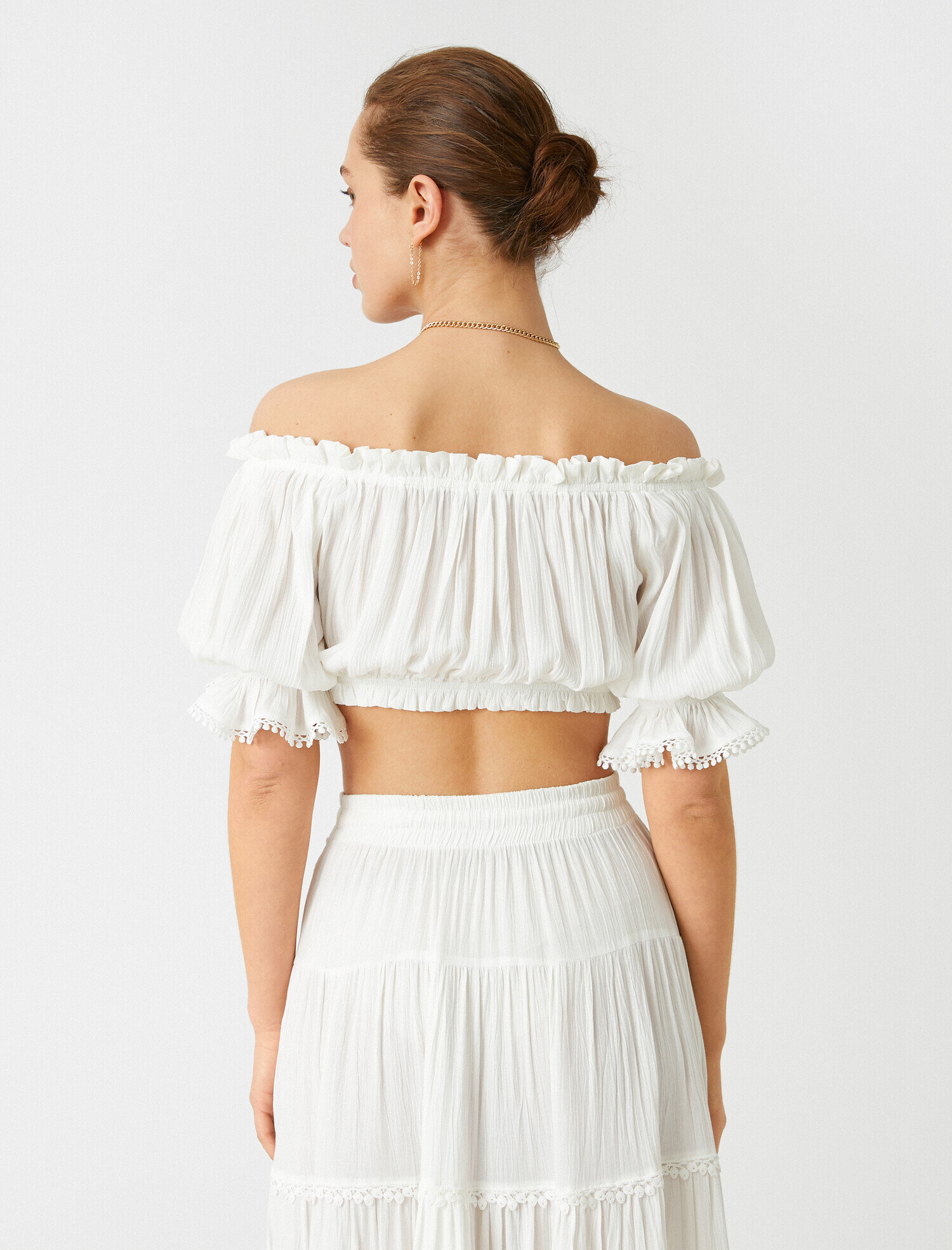   Crop Bluz Büzgülü Omzu Açık