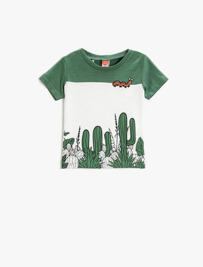 Erkek Bebek Tişört Baskılı Kısa Kollu Bisiklet Yaka Pamuklu