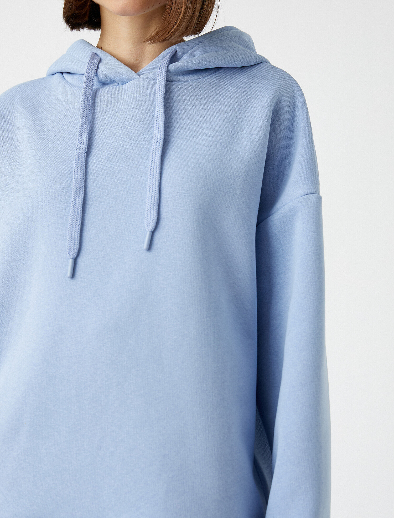 Oversize Basic Sweatshirt Kapüşonlu İçi Polarlı