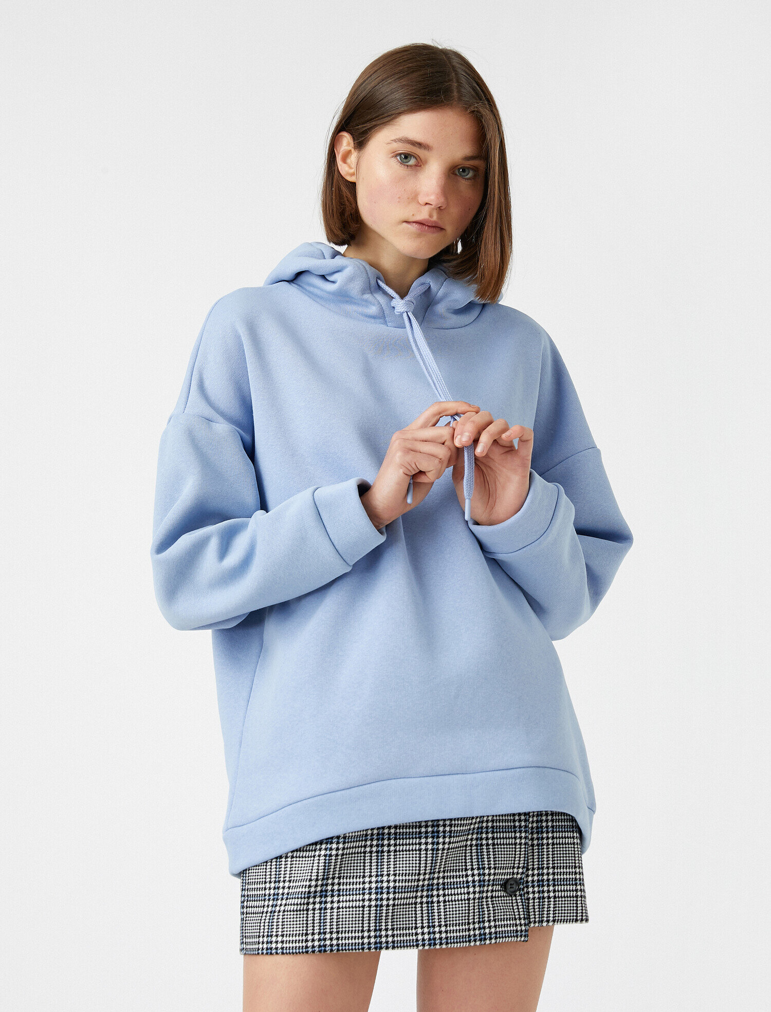 Oversize Basic Sweatshirt Kapüşonlu İçi Polarlı