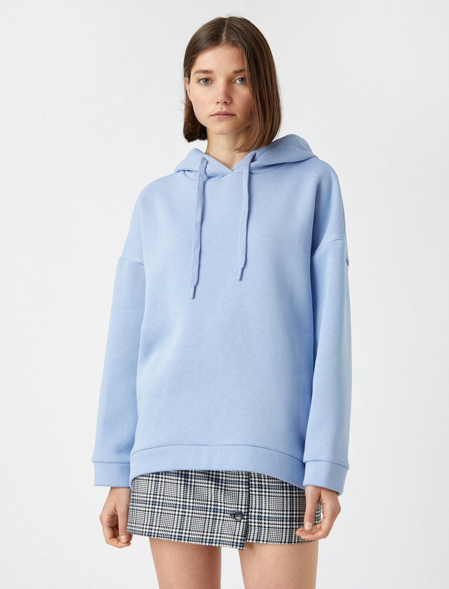 Oversize Basic Sweatshirt Kapüşonlu İçi Polarlı