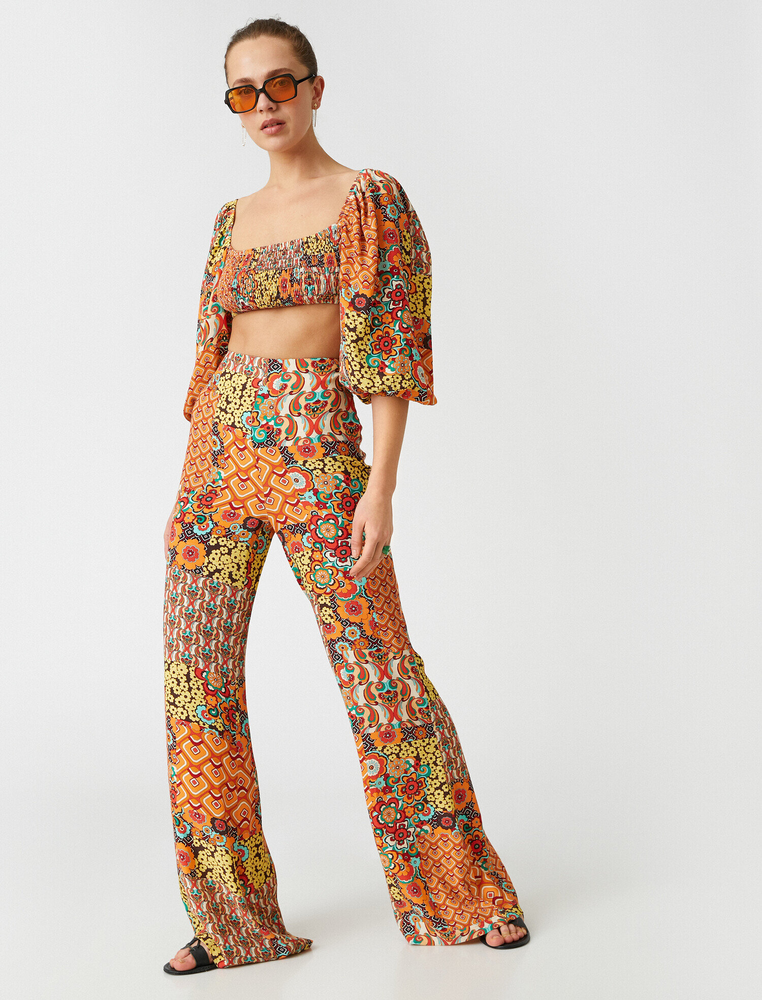   İspanyol Paça Pantolon Etnik Desenli