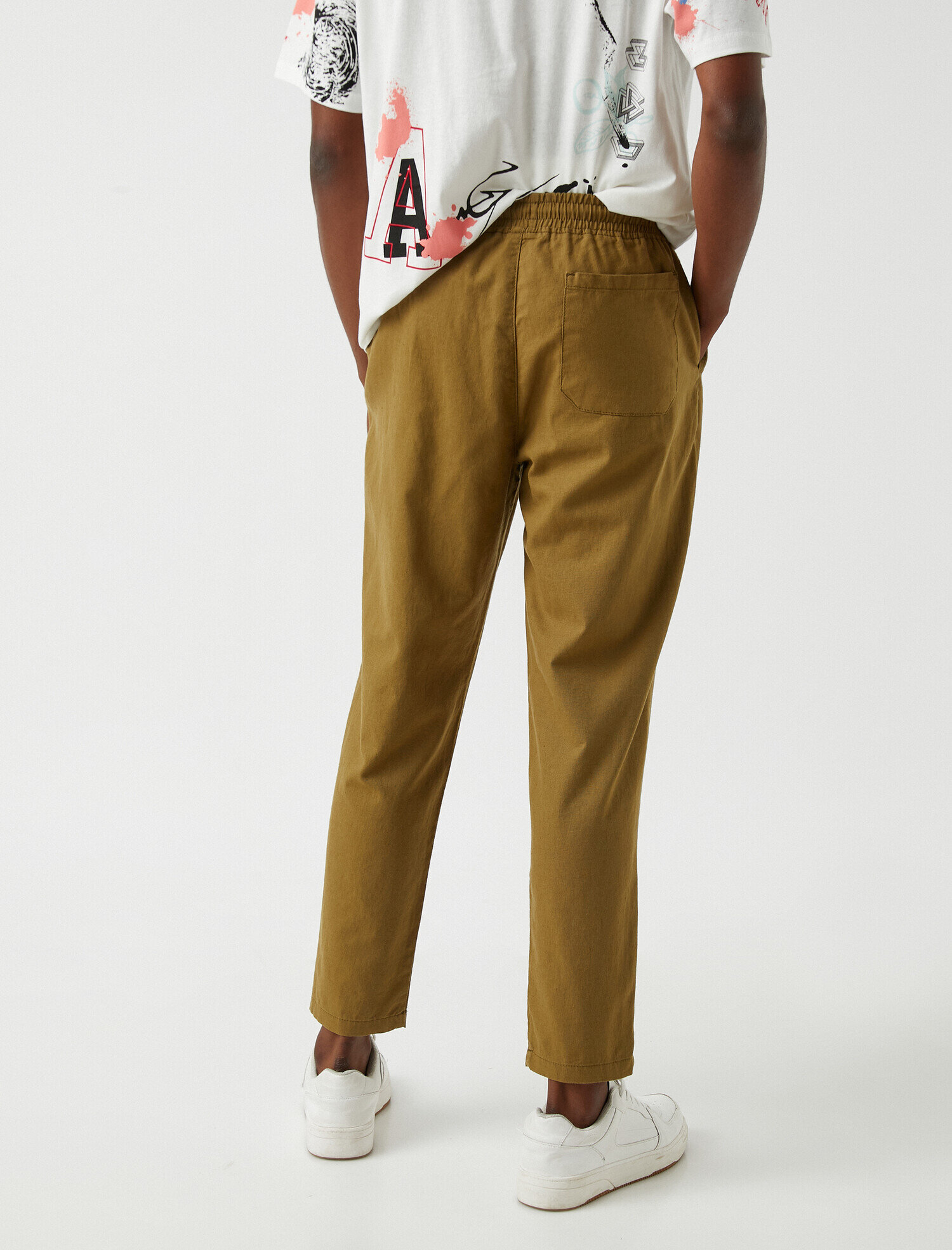   Düz Kesim Keten Karışım Chino Pantolon