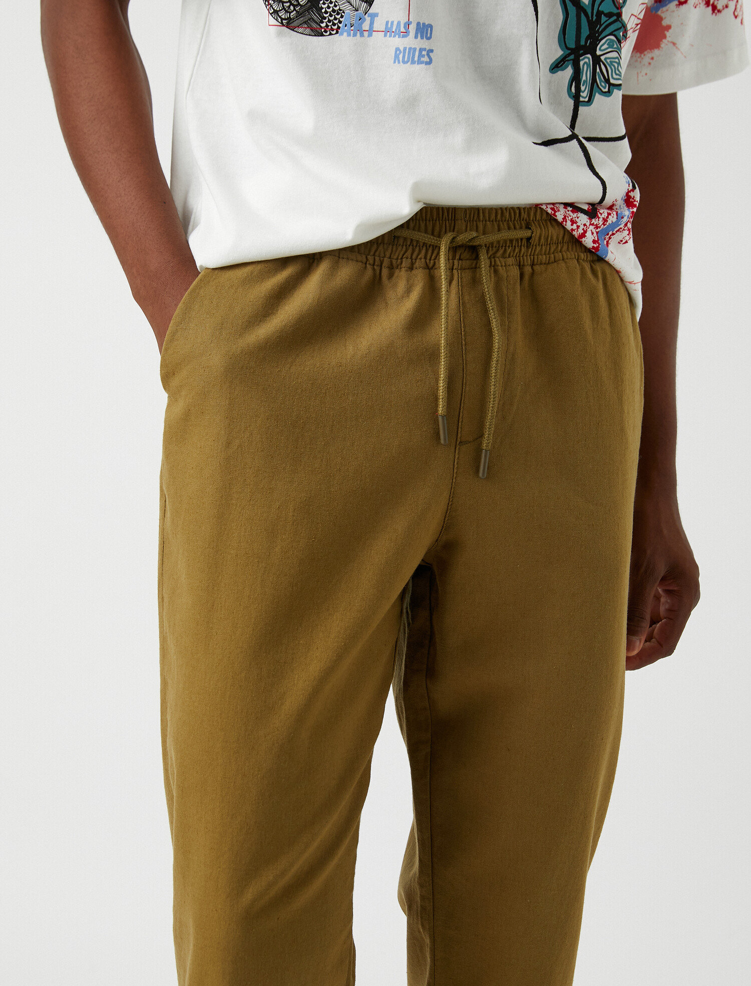   Düz Kesim Keten Karışım Chino Pantolon