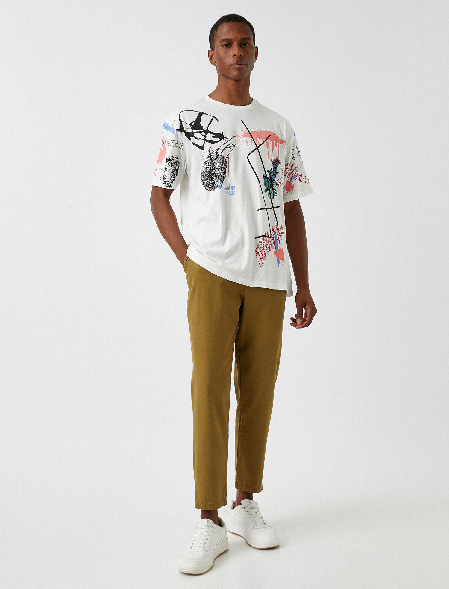   Düz Kesim Keten Karışım Chino Pantolon