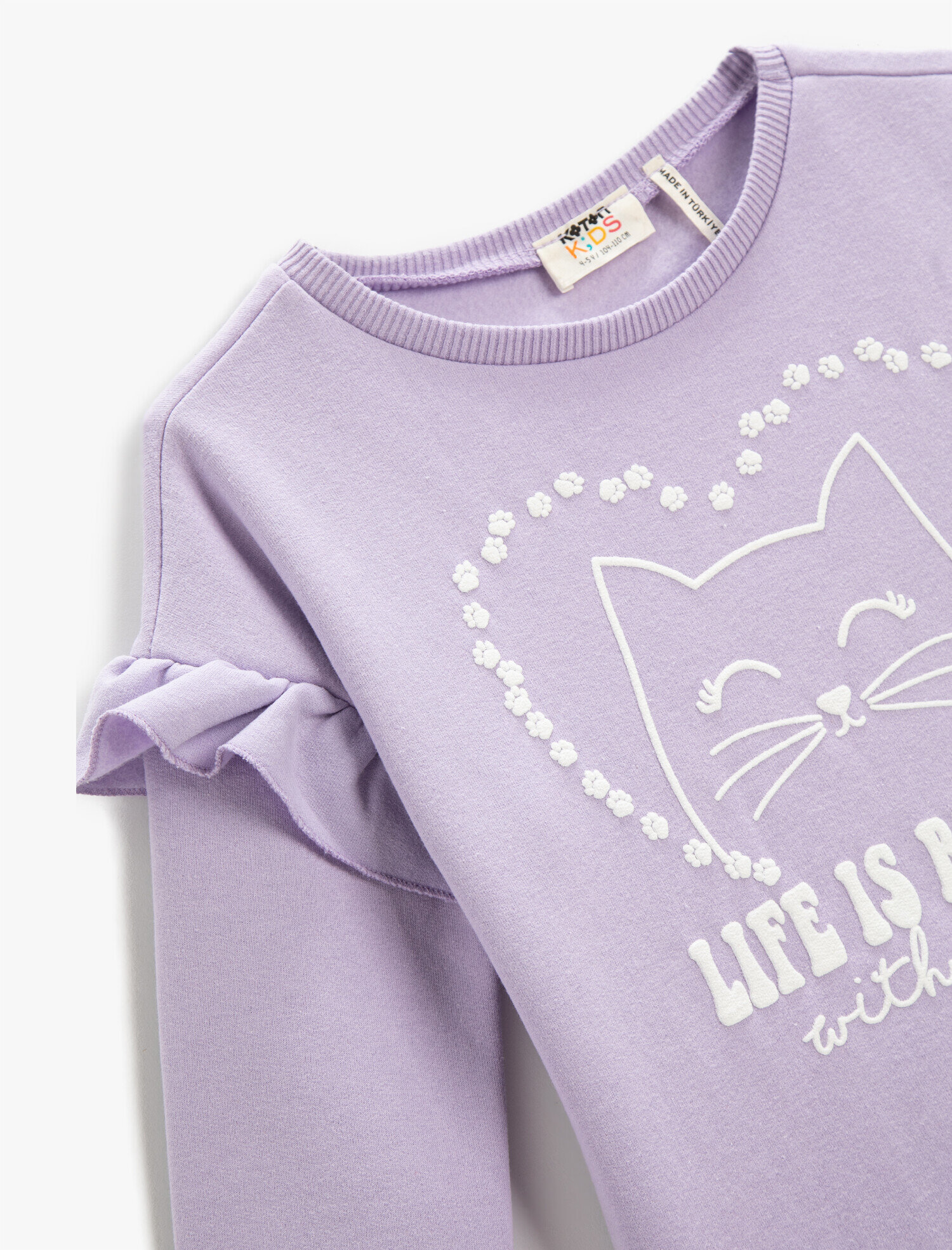  Kız Çocuk Sweatshirt Fırfırlı Uzun Kollu Baskılı Bisiklet Yaka