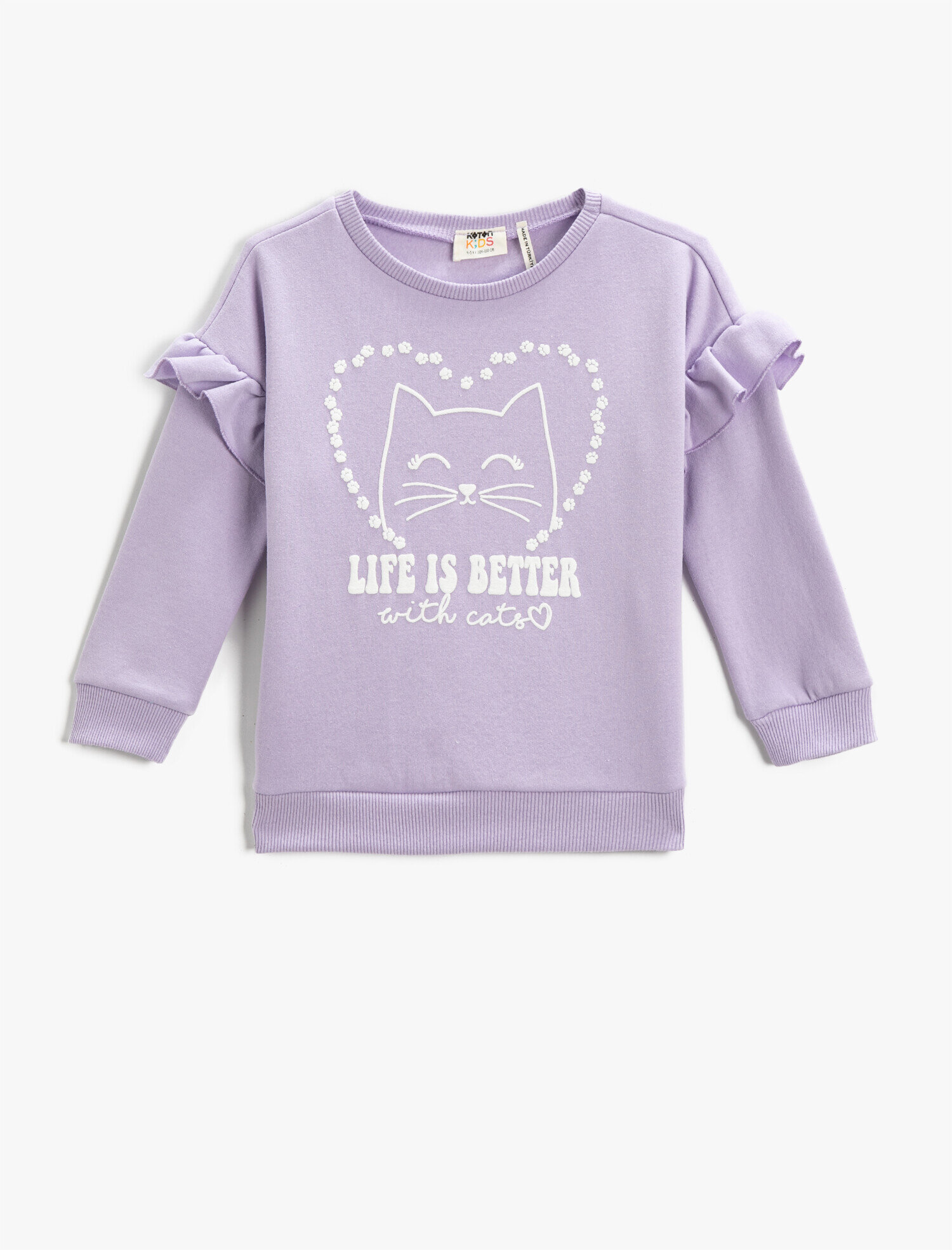  Kız Çocuk Sweatshirt Fırfırlı Uzun Kollu Baskılı Bisiklet Yaka