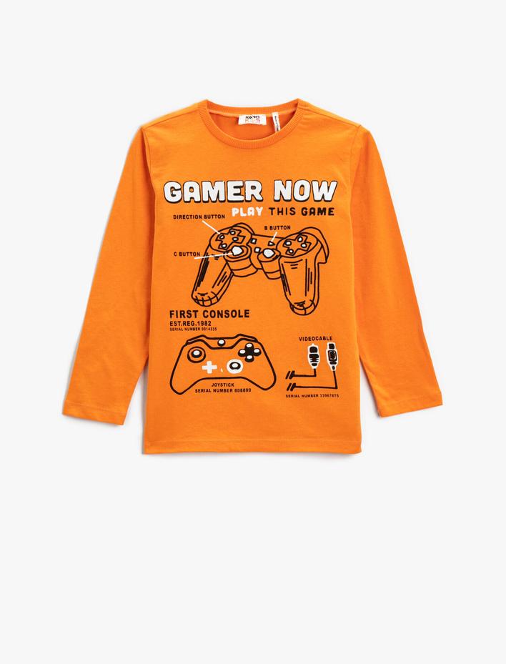 Erkek Çocuk Baskılı Tişört Uzun Kollu Bisiklet Yaka