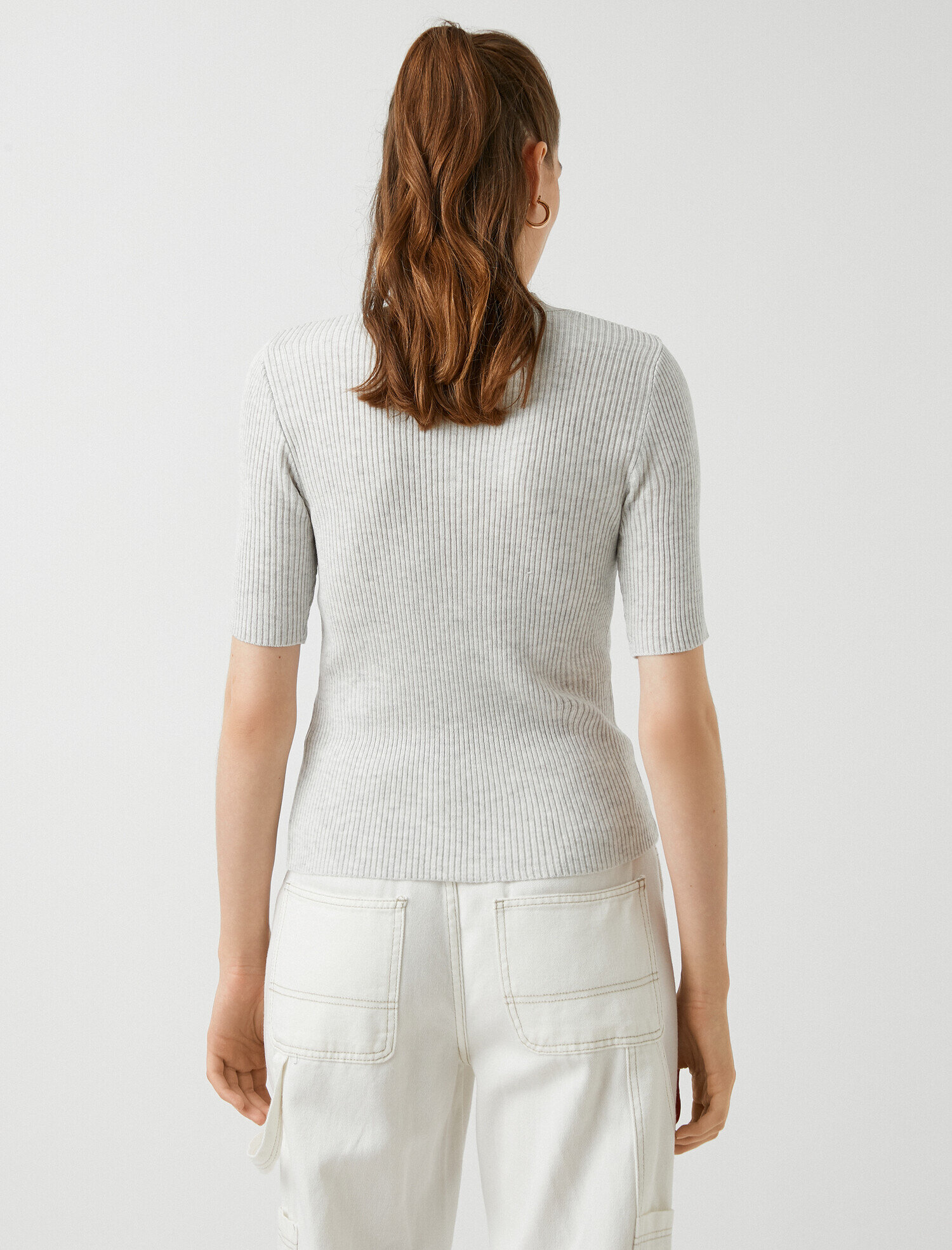   Kısa Kollu Triko Fermuar Detaylı Kaşmir Dokulu