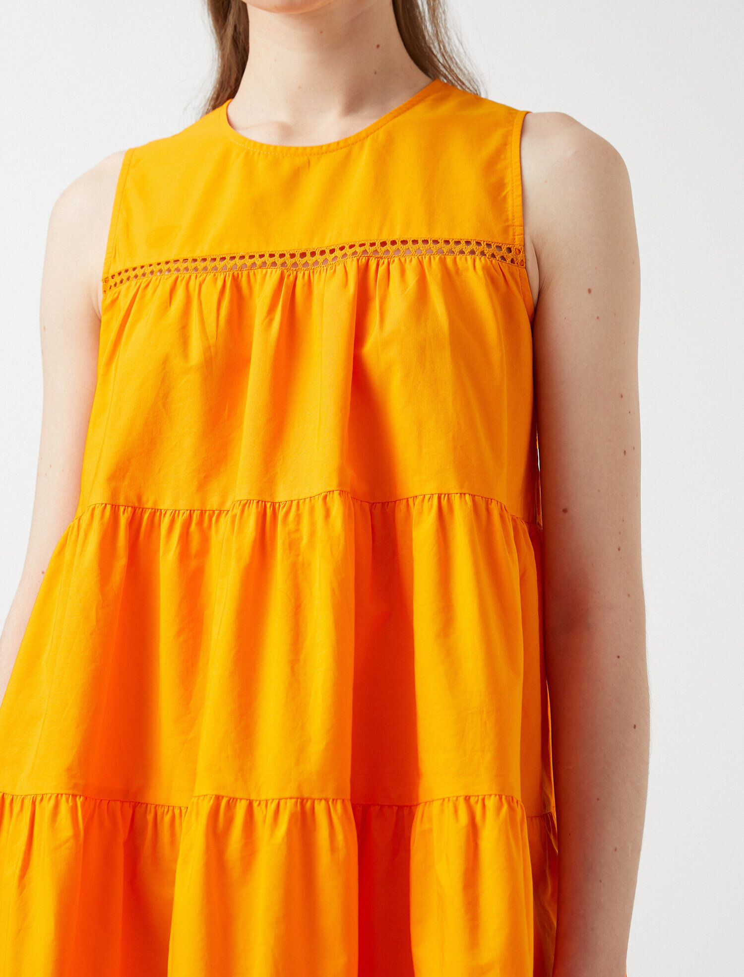   Katlı Poplin Mini Elbise Kolsuz