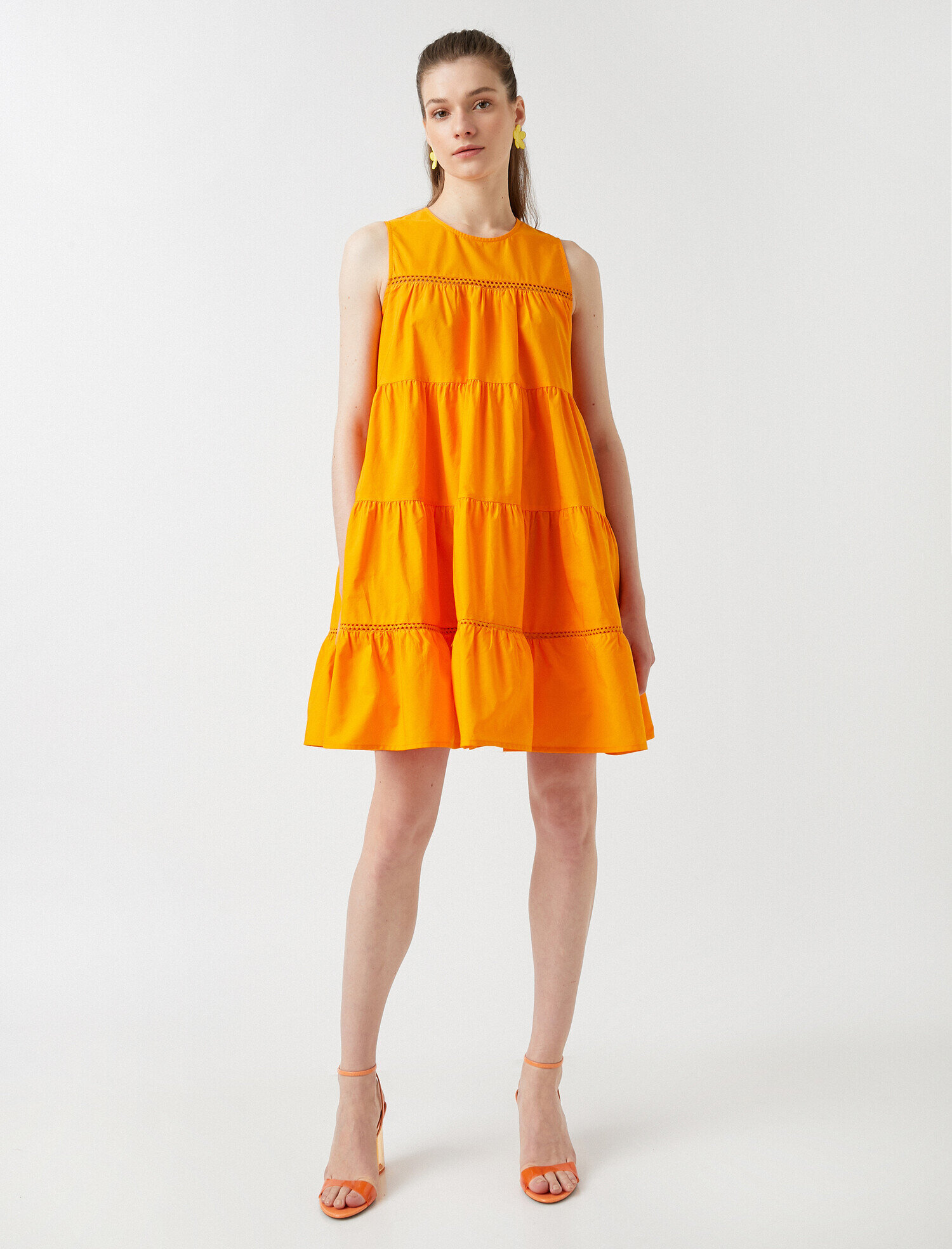   Katlı Poplin Mini Elbise Kolsuz