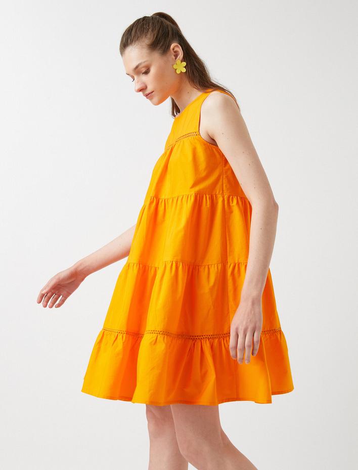  Katlı Poplin Mini Elbise Kolsuz