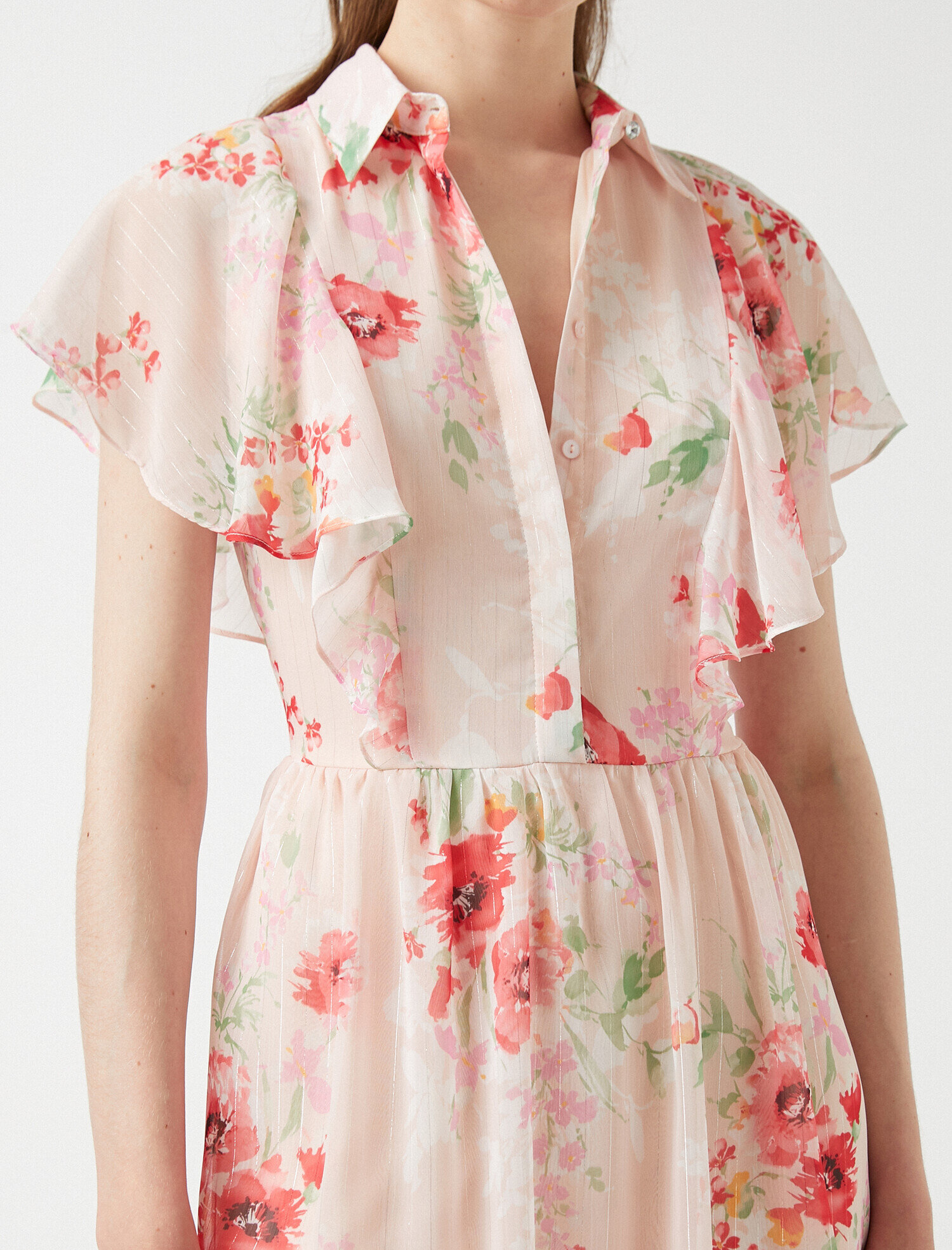   Midi Boy Şifon Elbise Gömlek Yaka