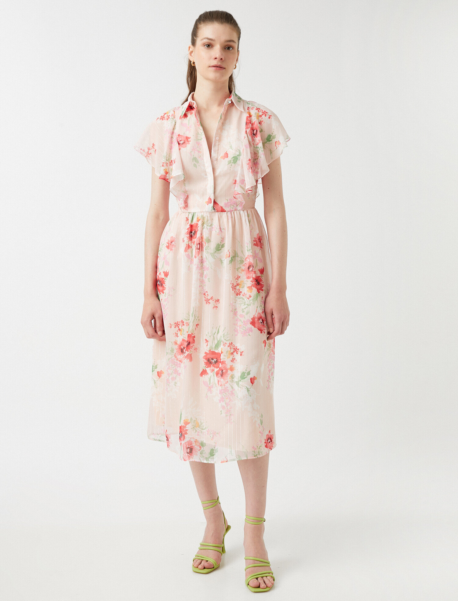   Midi Boy Şifon Elbise Gömlek Yaka