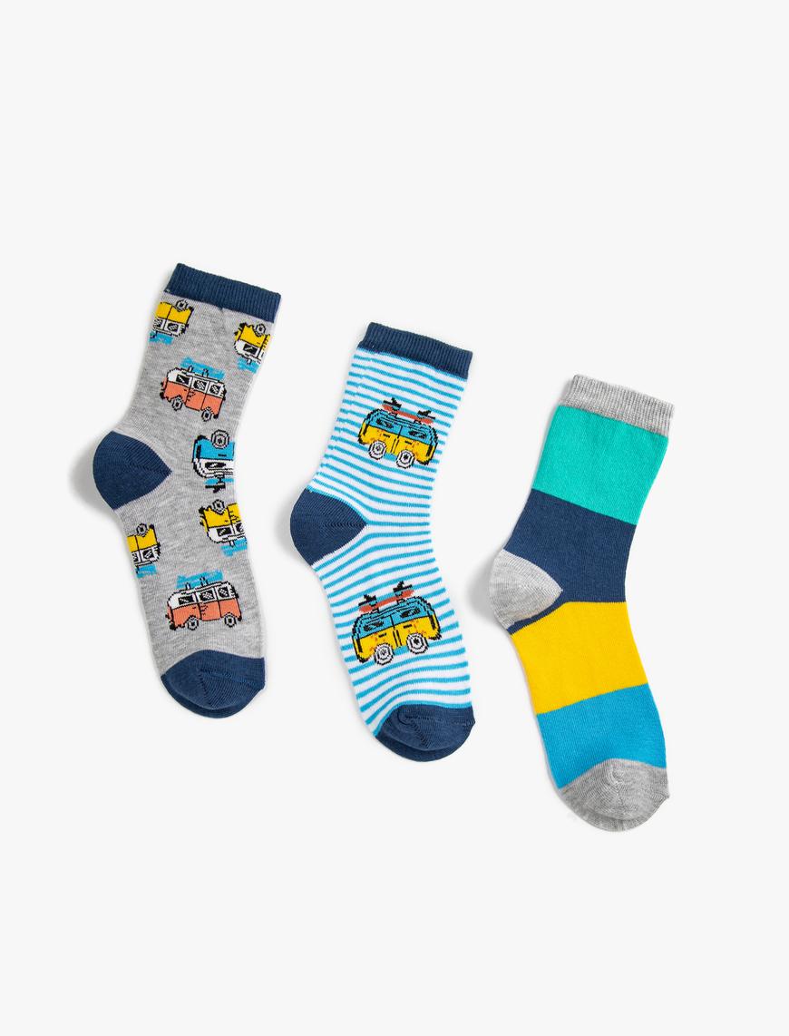  Erkek Çocuk 3'lü Desenli Soket Çorap Seti