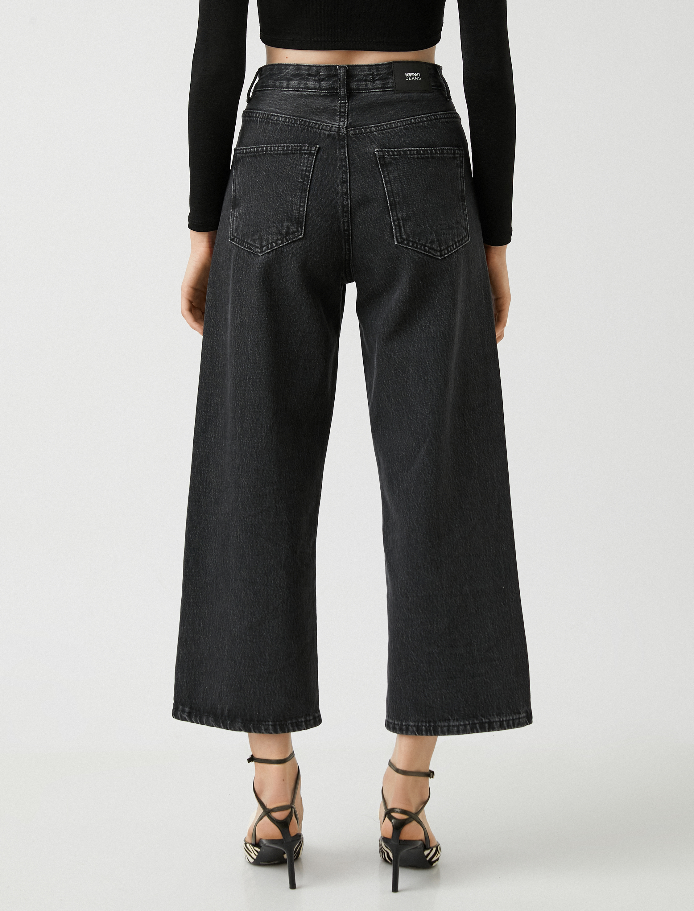   Kot Pantolon Geniş Paça Yüksek Bel Rahat Kesim - Bianca Crop Jean