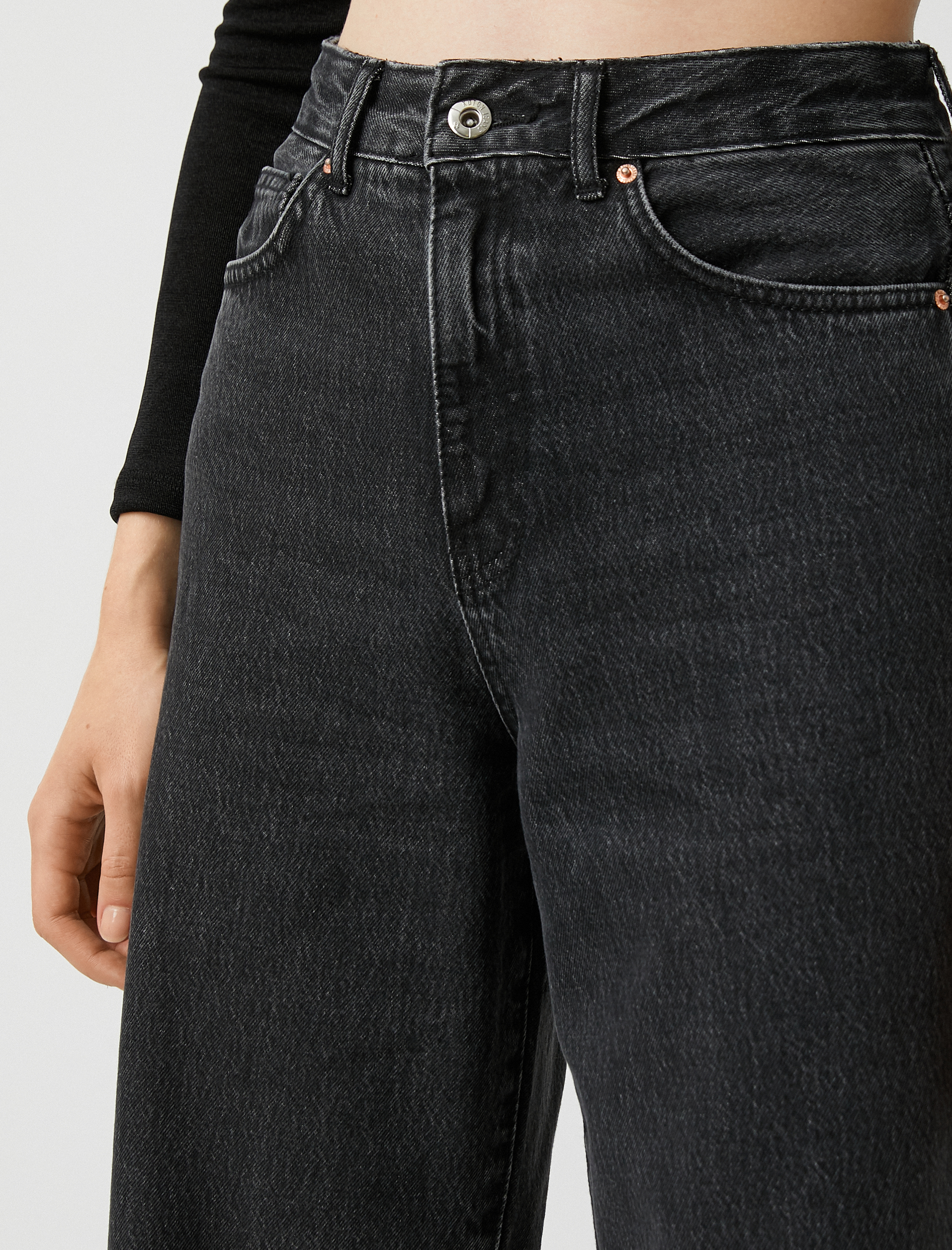   Kot Pantolon Geniş Paça Yüksek Bel Rahat Kesim - Bianca Crop Jean