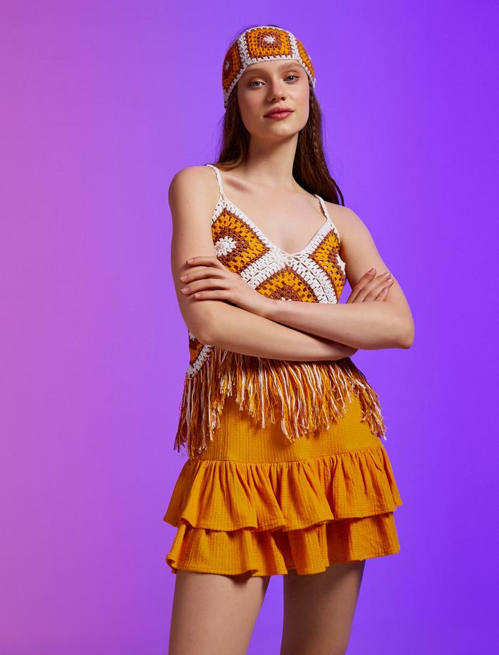  Crop Atlet Kroşe Püskül Detaylı