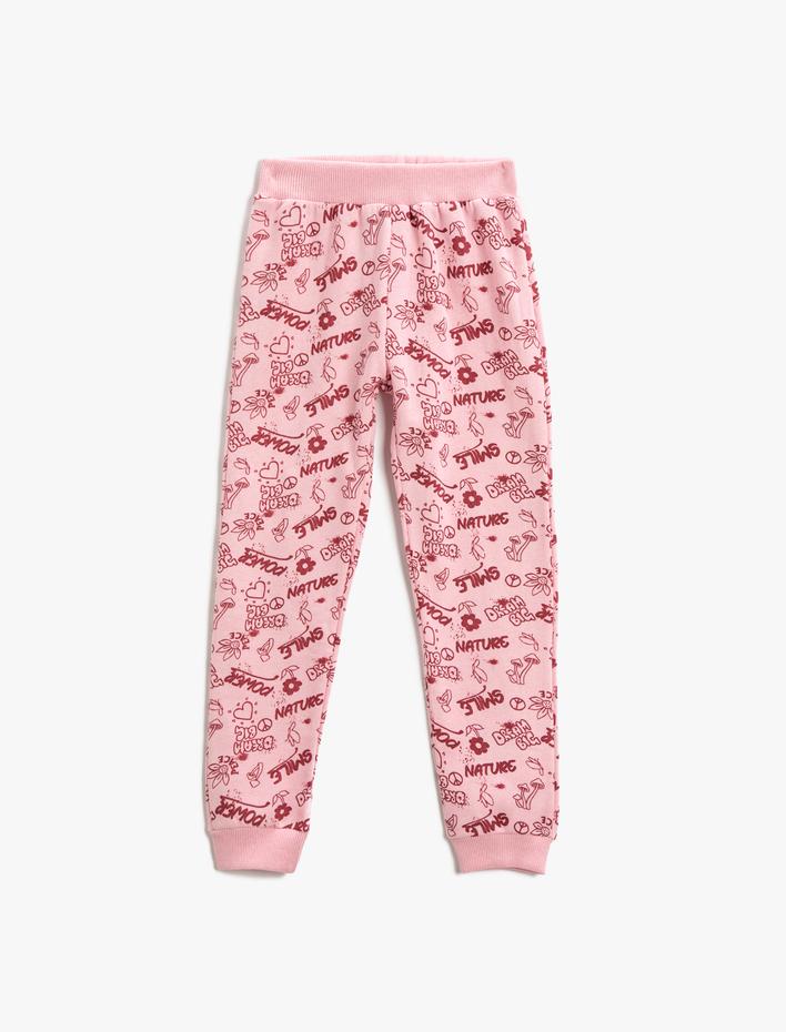 Kız Çocuk Baskılı Jogger Eşofman Altı Beli Lastikli