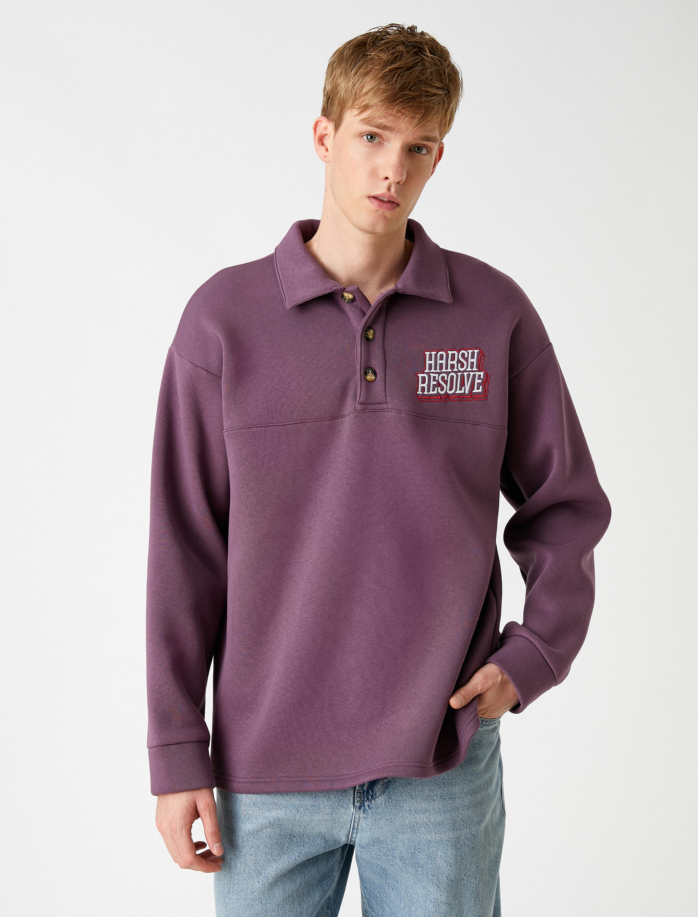   Gömlek Yaka Sweatshirt Şardonlu