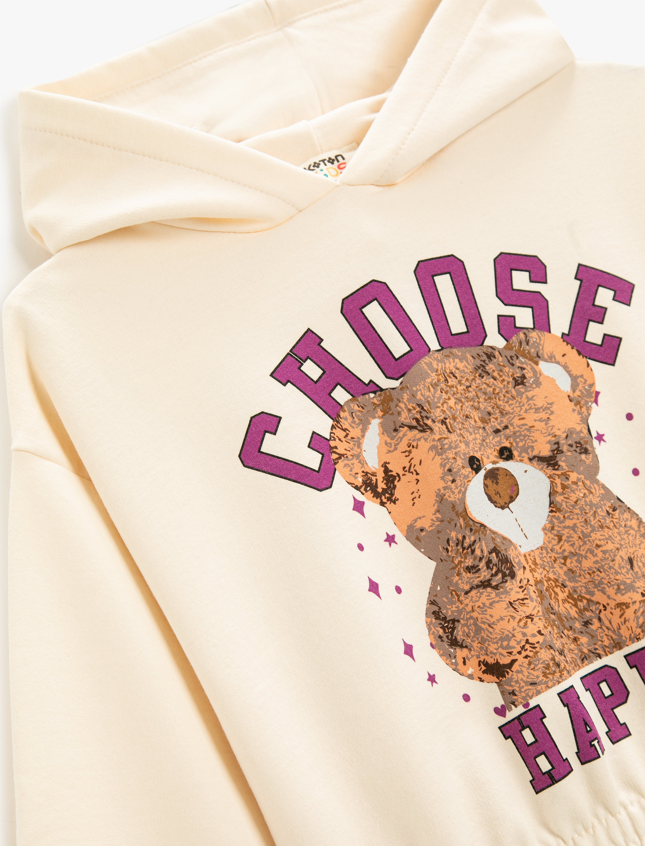  Kız Çocuk Kapüşonlu Baskılı Sweatshirt Uzun Kollu