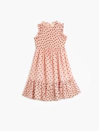 Elbise Midi Puantiyeli Kolsuz Volanlı